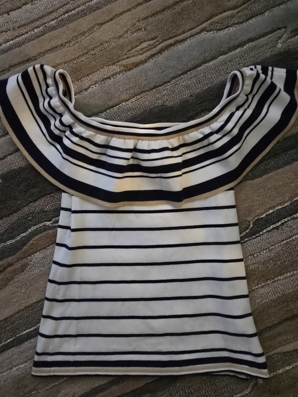 Lilly Pulitzer White and Navy Striped Off-Shoulder Crop Top